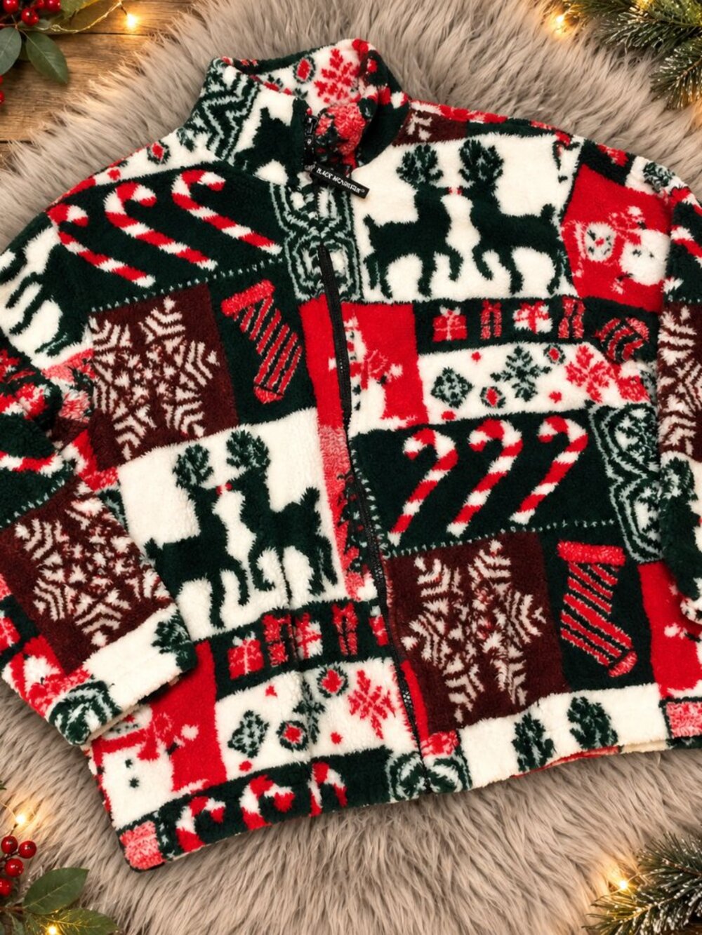 Black Mountain Outdoor Gear XL Christmas Fleece Jacket Reindeer Candy Cane